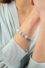 Women's Calming Wisdom Bracelet with Aquamarine, Amethyst,  Belomorite (Moonstone) and Silver Steel