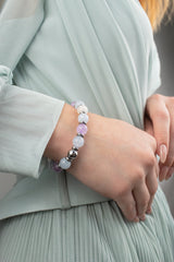 Women's Calming Wisdom Bracelet with Aquamarine, Amethyst,  Belomorite (Moonstone) and Silver Steel