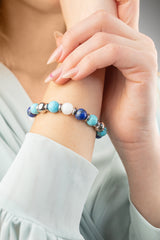 Women's Serenity and Wisdom Bracelet with Belomorite (Moonstone), Lapis Lazuli, Turquoise and Silver Steel