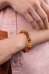 Women's Love & Prosperity Charm Bracelet: Aventurine Red & Carnelian and Golden Steel