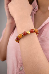 Women's Love & Prosperity Charm Bracelet: Aventurine Red & Carnelian and Golden Steel