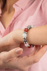 Women's Family Harmony Bracelet: Carnelian, Aquamarine, Quartz Rose, Labradorite and Silver Steel