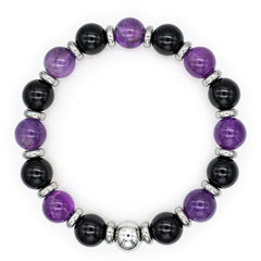 Women's Strength and Clarity Bracelet with Onyx, Amethyst and Silver Steel