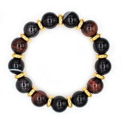 Women's Strength and Harmony Bracelet with Garnet Almandine, Agate Eye, Tiger Eye Red and Golden Steel