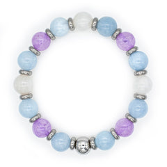 Women's Calming Wisdom Bracelet with Aquamarine, Amethyst,  Belomorite (Moonstone) and Silver Steel