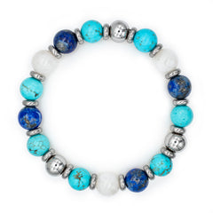 Women's Serenity and Wisdom Bracelet with Belomorite (Moonstone), Lapis Lazuli, Turquoise and Silver Steel