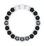 Men's Determination and Focus Bracelet with Onyx Matte, Clear Quartz Matte, Hematite and Silver Steel