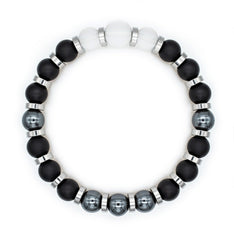 Men's Determination and Focus Bracelet with Onyx Matte, Quartz Clear Matte, Hematite and Silver Steel