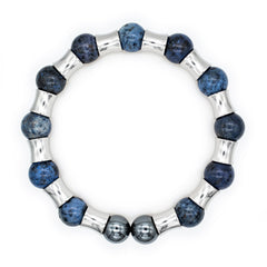 Men's Focus and Protection Bracelet: Dumortierite Blue, Hematite and Silver Steel