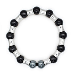 Men's Strength and Resilience Bracelet: Onyx, Hematite and Silver Steel