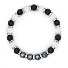 Men's Strength and Clarity Bracelet with Onyx Matte, Quartz Clear Matte, Hematite and Silver Steel