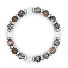 Men's Adaptation and Clarity Bracelet with Jasper Landscape, Quartz Smoky, Agate Botswana, Quartz Clear and Silver Steel