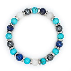 Men's Prosperity and Clarity Bracelet with Lapis Lazuli, Belomorite (Moonstone), Hematite, Turquoise and Silver Steel