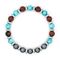 Men's Success & Protection Bracelet: Hematite, Turquoise, Obsidian Mahogany and Silver Steel