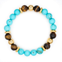 Women's Ambition and Protection Bracelet with Turquoise, Tiger Eye Yellow and Golden Steel