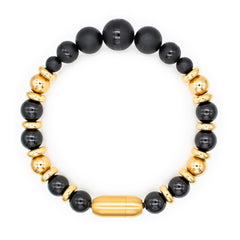 Men's Intuition and Protection Bracelet: Tourmaline Black, Onyx Matte with Golden Steel