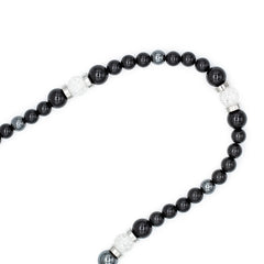 Men's Executive Success Necklace with Tourmaline Black , Onyx, Hematite, Quartz Clear and Silver Steel