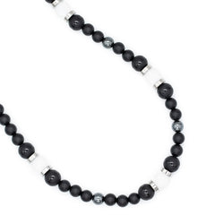 Men's Ambition and Protection Necklace with Onyx Matte, Quartz Clear Matte, Hematite and Silver Steel