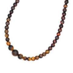 Men's Prosperity and Protection Necklace: Tiger Eye Red, Tiger Eye Yellow, Tiger Eye Blue, Hematite and Silver Steel