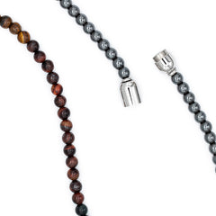 Men's Prosperity and Protection Necklace: Tiger Eye Red, Tiger Eye Yellow, Tiger Eye Blue, Hematite and Silver Steel