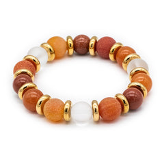 Women's Creative Energy Bracelet with Agate Matte, Aventurine Sandstone Gold, Aventurine Red, Quartz Clear Matte and Golden Steel