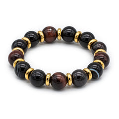 Women's Strength and Harmony Bracelet with Garnet Almandine, Agate Eye, Tiger Eye Red and Golden Steel