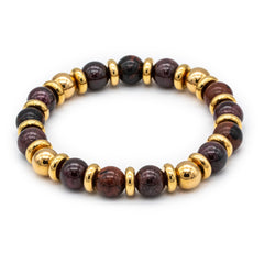 Women's Empowering Garnet Almandine and Obsidian Mahogany Bracelet with Golden Steel