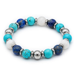 Women's Serenity and Wisdom Bracelet with Belomorite (Moonstone), Lapis Lazuli, Turquoise and Silver Steel