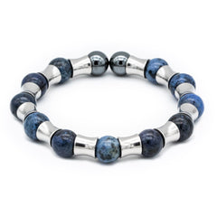 Men's Focus and Protection Bracelet: Dumortierite Blue, Hematite and Silver Steel