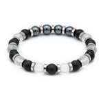 Men's Strength and Clarity Bracelet with Onyx Matte, Clear Quartz Matte, Hematite and Silver
