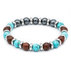 Men's Success & Protection Bracelet: Hematite, Turquoise, Obsidian Mahogany and Silver Steel