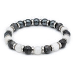 Men's Strength and Wisdom Bracelet with Larvikite, Belomorite (Moonstone), Hematite and Silver