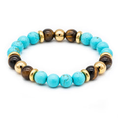 Women's Ambition and Protection Bracelet with Turquoise, Tiger Eye Yellow and Golden Steel