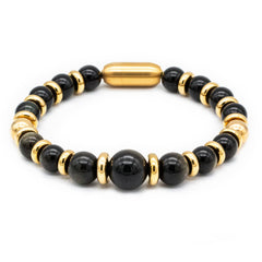 Men's Strength and Clarity Bracelet: Golden Obsidian, Black Obsidian, with Golden Steel