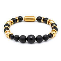 Men's Intuition and Protection Bracelet: Tourmaline Black, Onyx Matte with Golden Steel