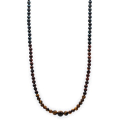 Men's Prosperity and Protection Necklace: Tiger Eye Red, Tiger Eye Yellow, Tiger Eye Blue, Hematite and Silver Steel