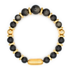 Men's Strength and Clarity Bracelet: Golden Obsidian, Black Obsidian, with Golden Steel