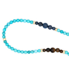 Men's Energy and Balance Necklace with Turquoise, Tiger Eye Yellow, Dumortierite Blue, Carnelian and Golden Steel