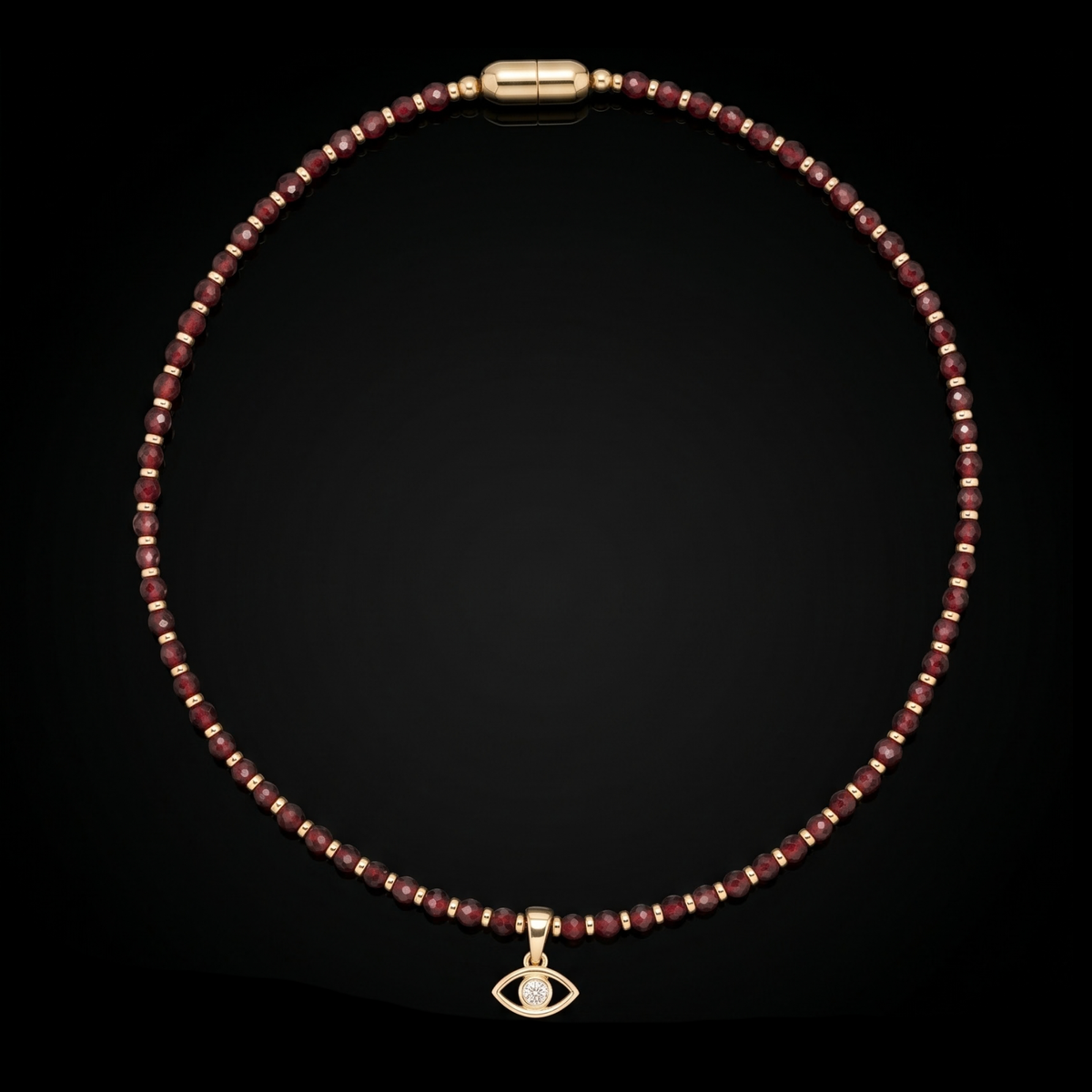 Women's Confidence & Protection Red Pyrope Garnet Choker with Evil Eye CZ & Gold