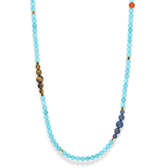 Necklace with blue beads on a white background