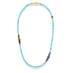 Men's Energy and Balance Necklace with Turquoise, Yellow Tiger Eye, Dumortierite and Gold