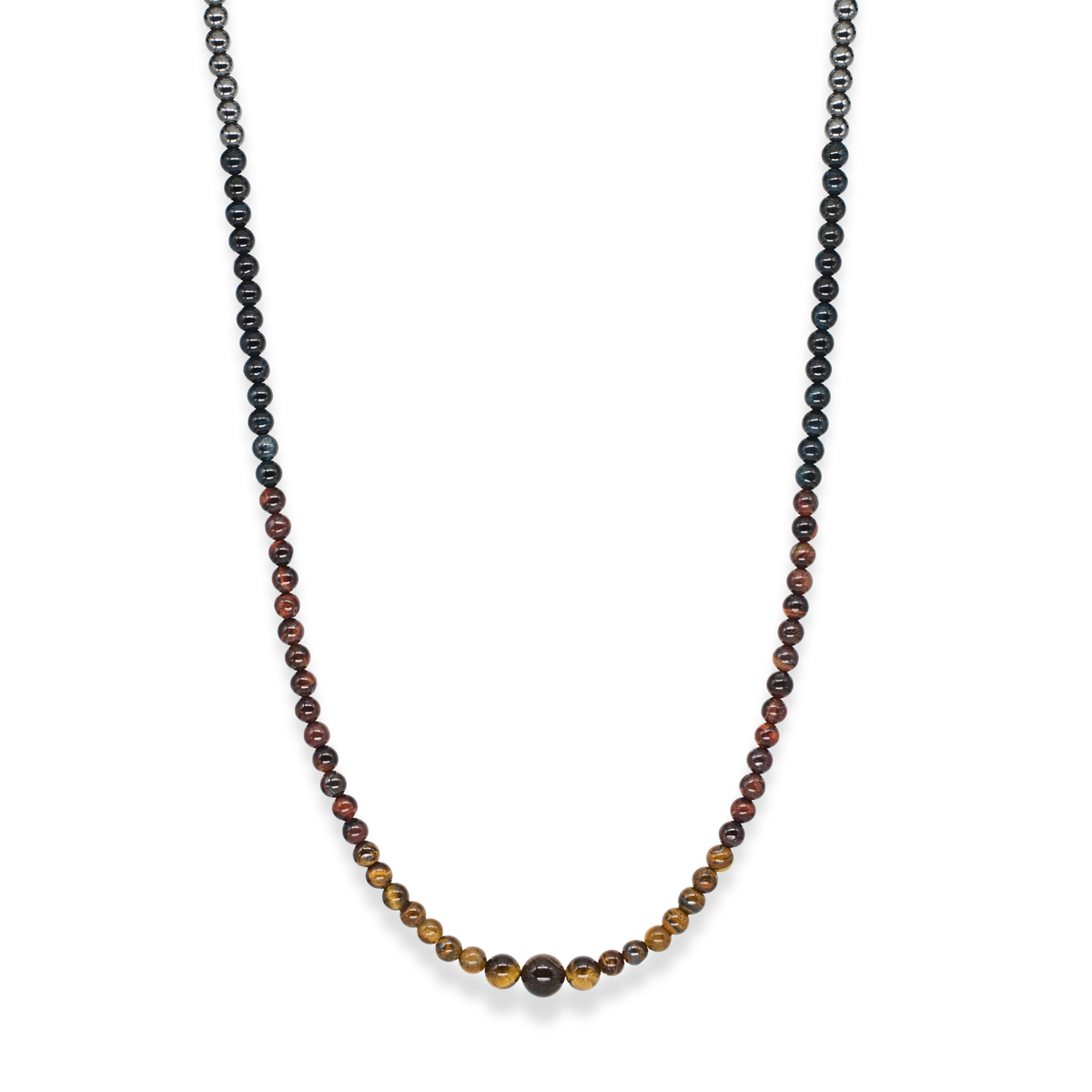 Men's Prosperity and Protection Necklace: Red Tiger Eye, Yellow Tiger Eye, Blue Tiger Eye, Hematite and Silver
