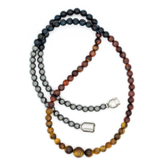 Men's Prosperity and Protection Necklace: Red Tiger Eye, Yellow Tiger Eye, Blue Tiger Eye, Hematite and Silver