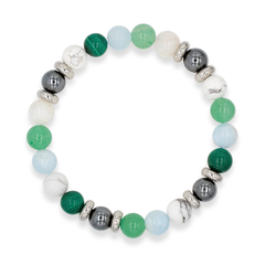Men's Bracelet with Belomorite (Moonstone), Green Aventurine, Aquamarine, Howlite, Malachite, Hematite and Silver Steel
