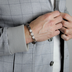 Men's Business Mastery Bracelet: Black Obsidian, Smoky Quartz, Hematite, Clear Quartz and Silver Steel