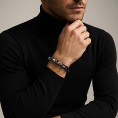 Men's Personal Growth, Protection & Success Bracelet: Larvikite, Hematite & Silver