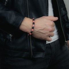 Men's Bracelet for Resilience, Joy & Protection: Onyx Matte, Chalcedony, Hematite & Silver Steel