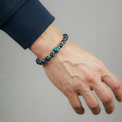 Men's Speaker's Bracelet for Eloquence: Pietersite, Blue Tiger Eye, Hematite and Silver