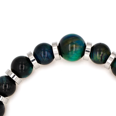 Men's Speaker's Bracelet for Eloquence: Pietersite, Blue Tiger Eye, Hematite and Silver