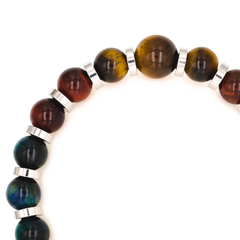 Men's Leadership & Insight Bracelet: Pietersite, Yellow Tiger Eye, Blue Tiger Eye, Red Tiger Eye, Hematite and Silver
